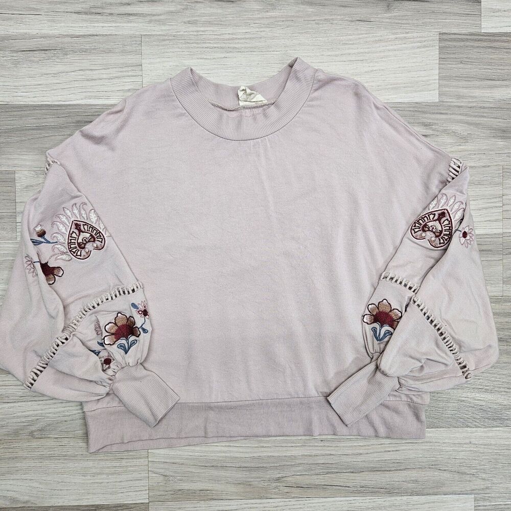 HARPER HERITAGE Womens Pink Balloon Puff Sleeve Embroidered Size Medium